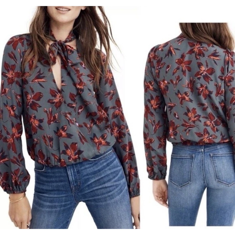 Madewell silk tie-neck wrap top in Winter Orchid S Romantic Goth Whisigoth boho